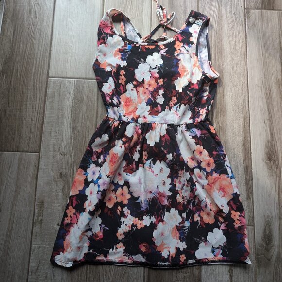 Forever 21 Women’s Dress Size L Black Pink White Floral Sleeveless Skater - Picture 1 of 6
